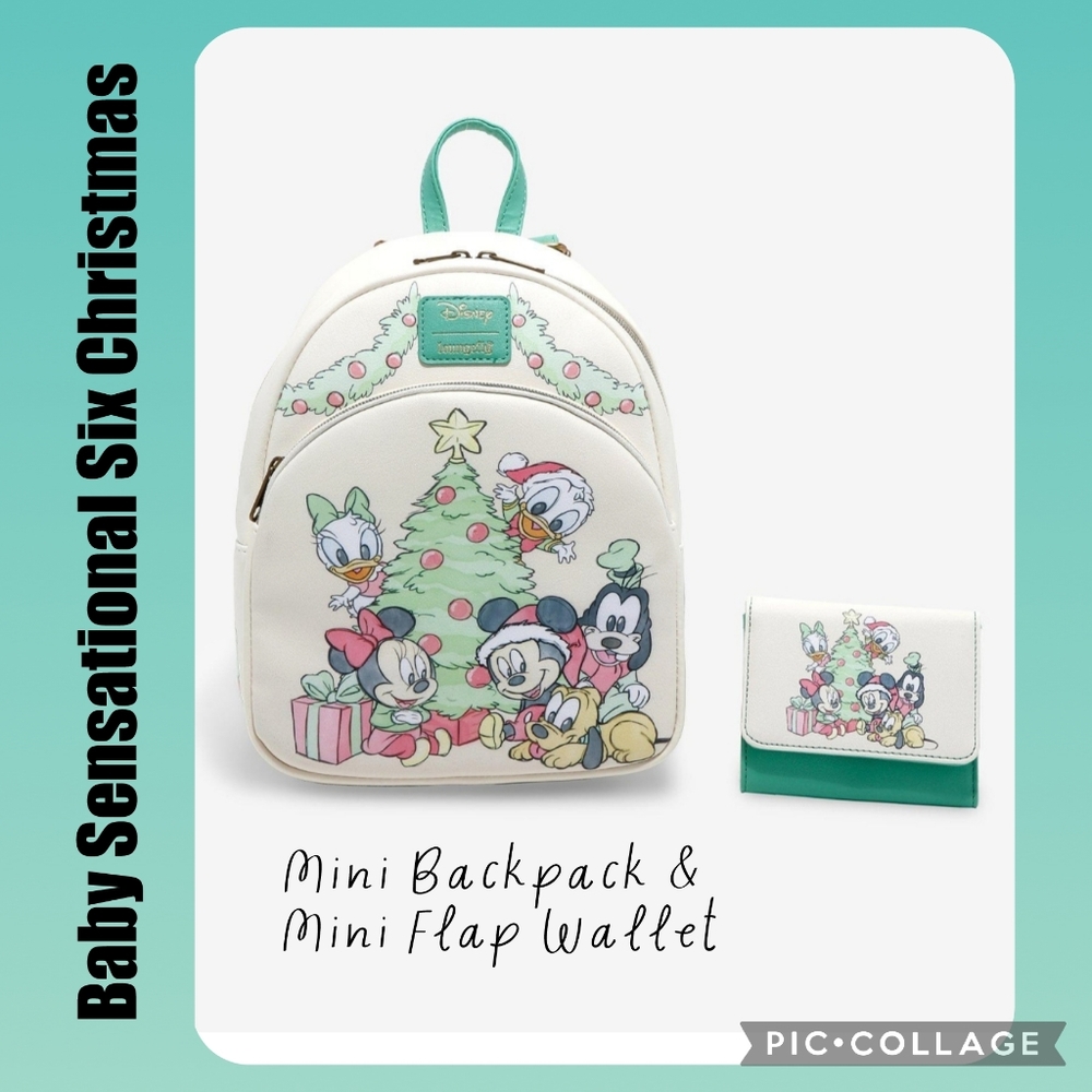 LOUNGEFLY Disney Baby Sensational Six Christmas Mini Backpack & Mini Flap Wallet - Picture 1 of 8